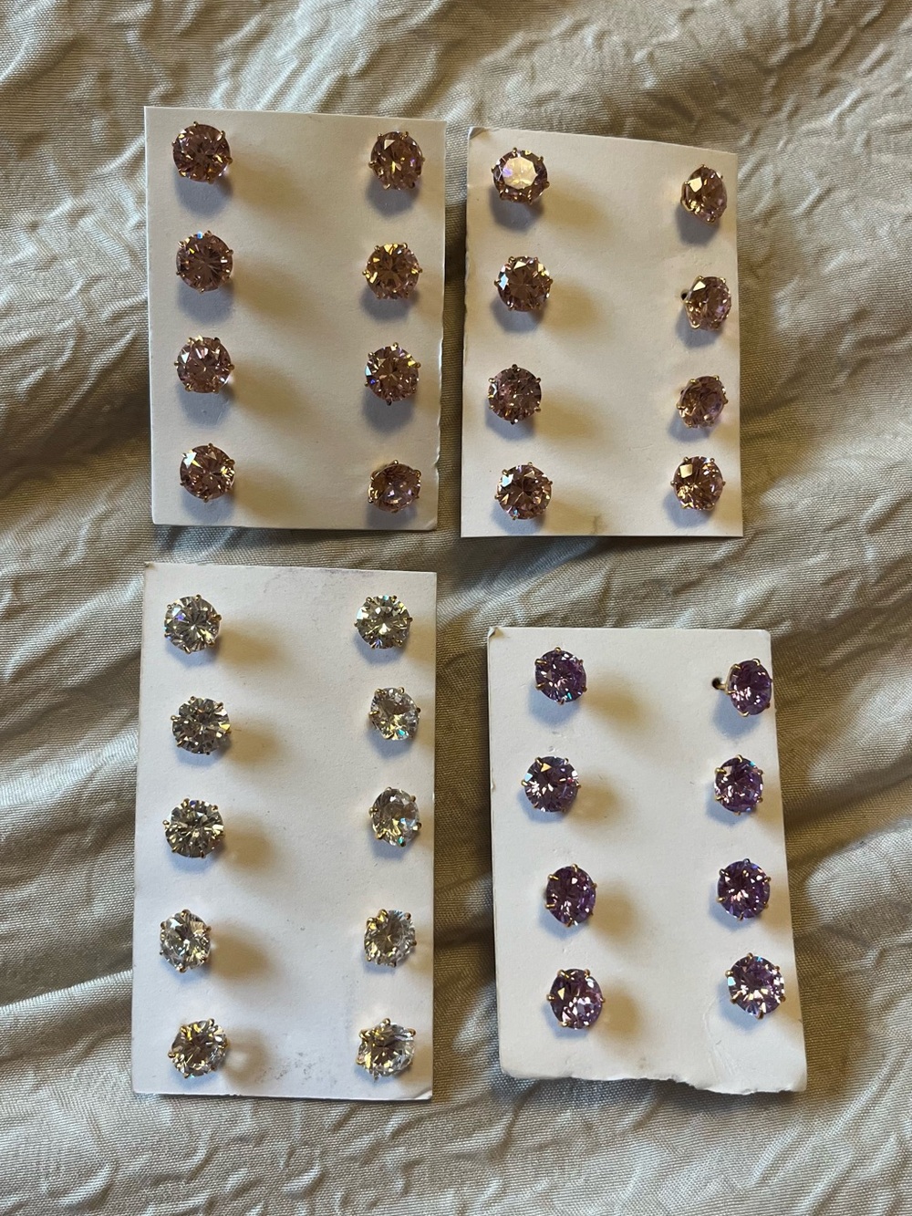 Assorted Cubic Zirconia Purple, Pink and Clear Stud Earring Sets